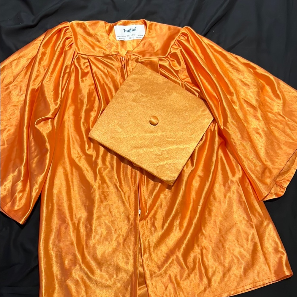Orange Preschool Satin Graduation Robe with Cap